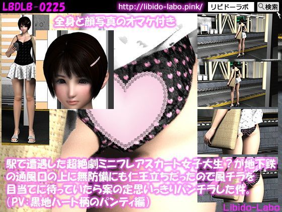 （PV:黒地にハート柄のパンティ編）駅で遭遇した超絶劇ミニフレアスカート女子大生？が地下鉄の通風口の上に無防備にも仁王立ちだったので風チラを目当てに待っていたら案の定思いっきりパンチラした件。 (同人誌)