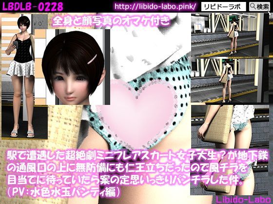 （PV:水色水玉パンティ編）駅で遭遇した超絶劇ミニフレアスカート女子大生？が地下鉄の通風口の上に無防備にも仁王立ちだったので風チラを目当てに待っていたら案の定思いっきりパンチラした件。 (同人誌)