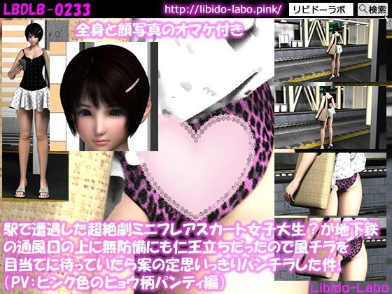 （PV:ピンク色のヒョウ柄パンティ編）駅で遭遇した超絶劇ミニフレアスカート女子大生？が地下鉄の通風口の上に無防備にも仁王立ちだったので風チラを目当てに待っていたら案の定思いっきりパンチラした件。 (同人誌)