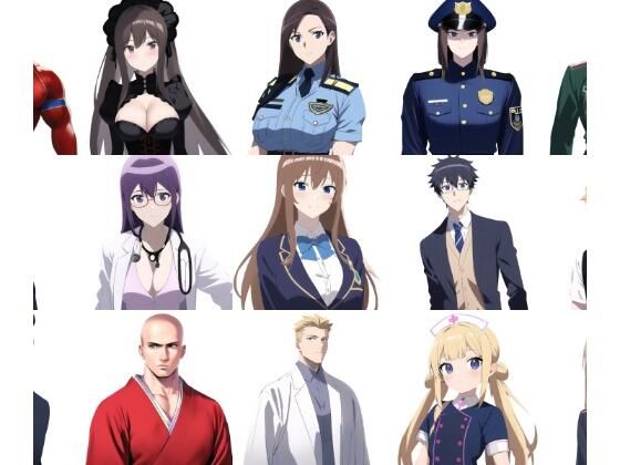 【職業別キャラクター立ち絵5】著作権フリーの高解像度画像素材（100枚） (同人誌)