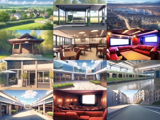 【アニメ調の街系背景】著作権フリーの高解像度画像（100枚） (同人誌)