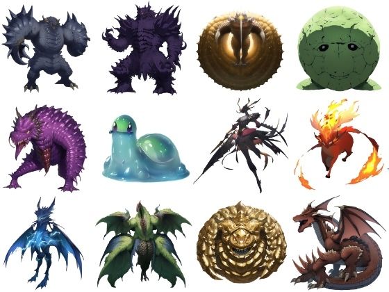 【属性別クリーチャー立ち絵1】著作権フリーの高解像度画像（100枚） (同人誌)