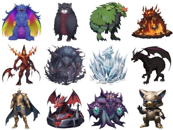 【属性別クリーチャー立ち絵2】著作権フリーの高解像度画像（100枚） (同人誌)