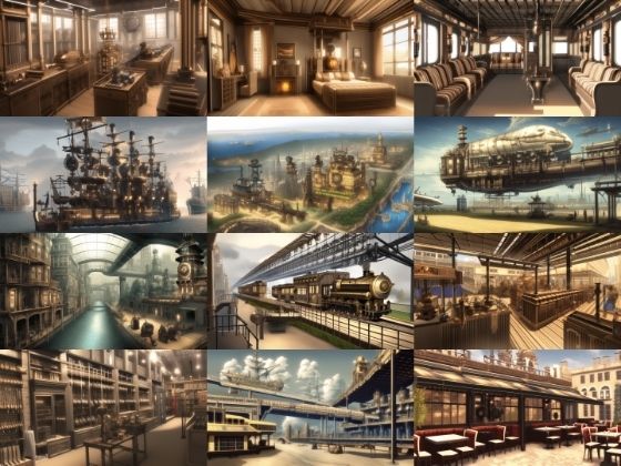 【アニメ調のスチームパンク背景】著作権フリーの高解像度画像（100枚） (同人誌)