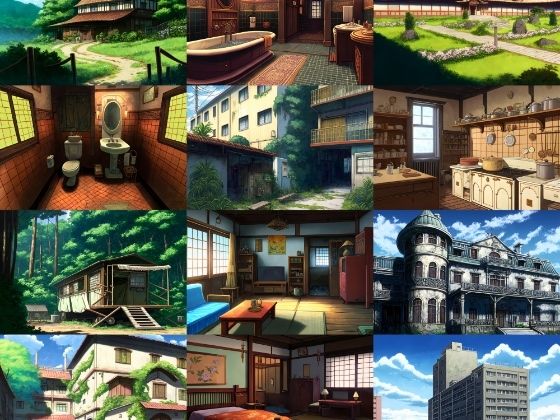 【アニメ映画風の家や室内の背景】著作権フリーの高解像度画像（100枚） (同人誌)