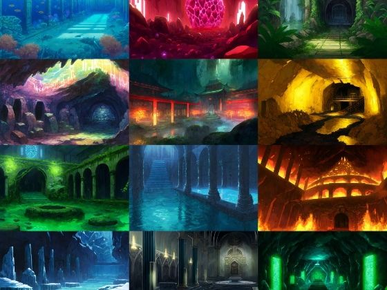 【アニメ映画風のダンジョン背景】著作権フリーの高解像度画像（100枚） (同人誌)