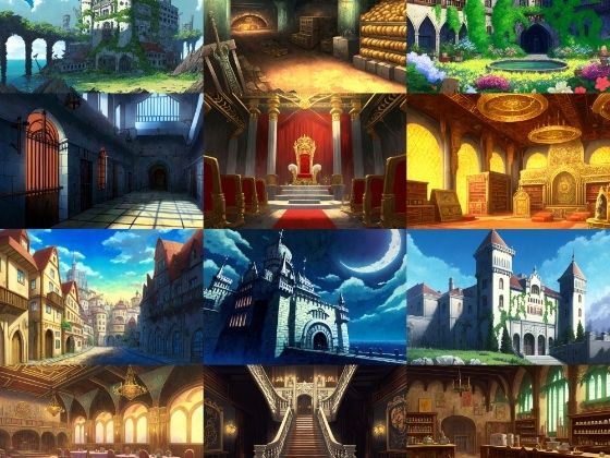 【アニメ映画風の城や室内の背景】著作権フリーの高解像度画像（100枚） (同人誌)