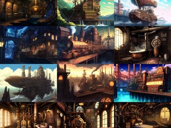 【アニメ映画スチームパンク背景】著作権フリーの高解像度画像（100枚） (同人誌)