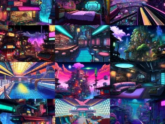 【アニメ映画サイバーパンク背景】著作権フリーの高解像度画像（100枚） (同人誌)