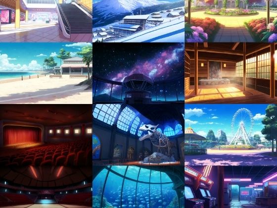 【商業娯楽系施設のイラスト背景】著作権フリーの高解像度画像（100枚） (同人誌)