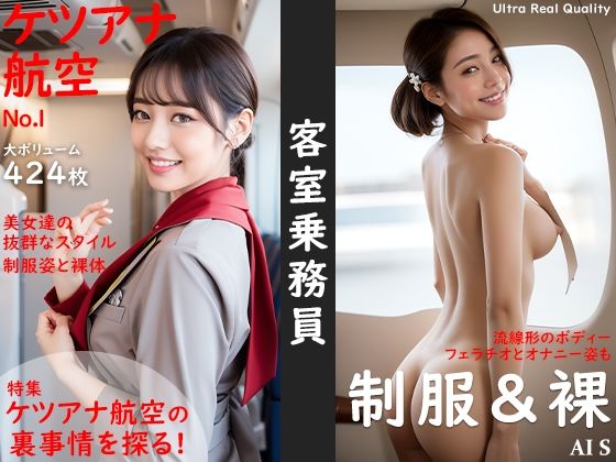 【全424枚】 「客室乗務員」 ケツアナ航空 -キャビンアテンダントの制服姿と裏事情- -AIで描く究極の美女達- (同人誌)