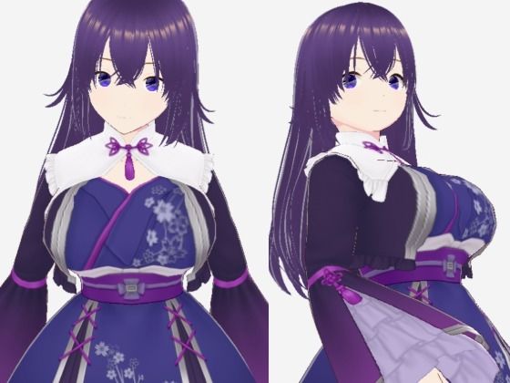 青紫の和模様ドレスの巨乳美女（セリフなし  3DCGモデル  イラスト集） (同人誌)