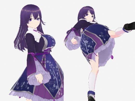 和柄の洋風ドレスの巨乳美女（セリフなし  3DCGモデル  イラスト集） (同人誌)